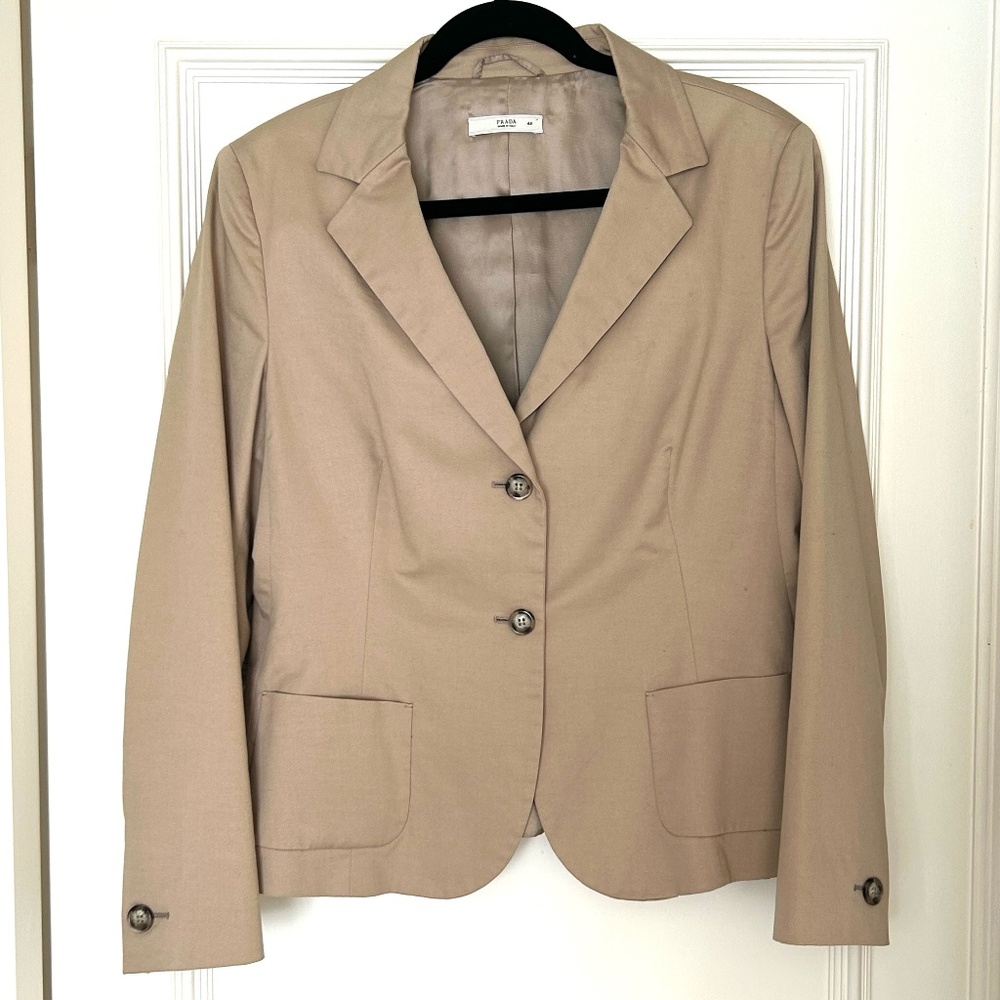 PRADA poplin blazer, 2 button, size 48.